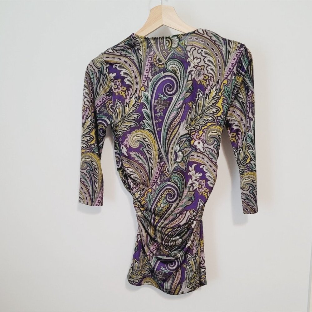 Etro Dress - Vintage Paisley V-Neck Classic Print Wrap Top (Medium 46) - Picture 4 of 6